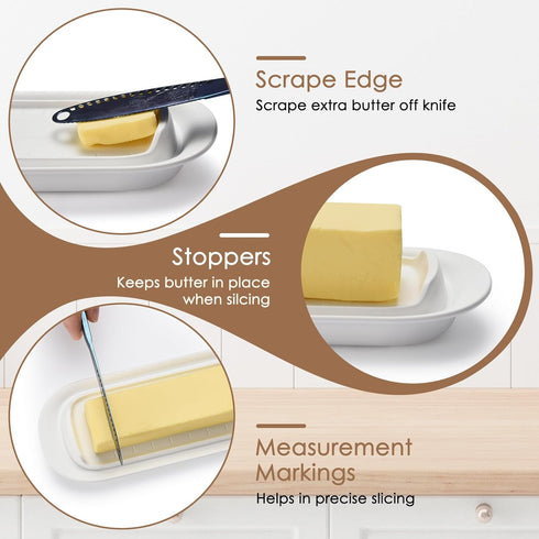 Hekeieon Butter Dish with Clear Lid, Butter Keeper, Easy Scoop,Butter Container Holds for East/West Coast Butter