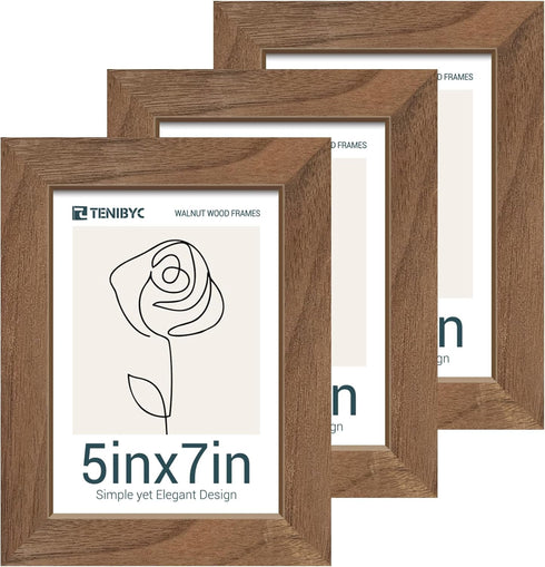 5x7 Picture Frame 3 Pack with HD Glass - Brown Walnut, Natural