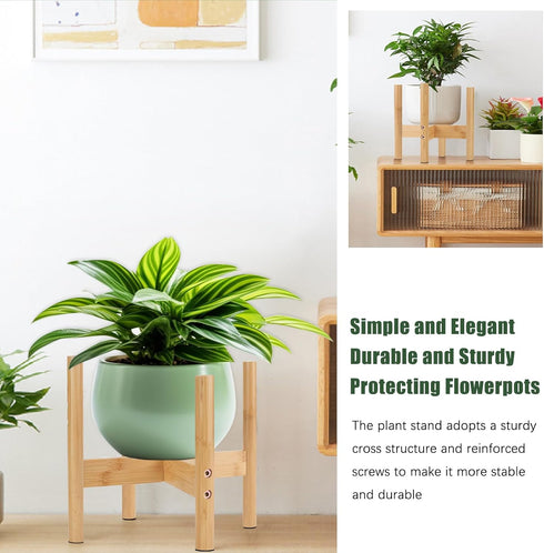 Wood Plant Stand Indoor, Mid Century Modern Bamboo Holder for Indoor, Outdoor, Garden, Yard, Office (9.9 Inch, 1 Pack)