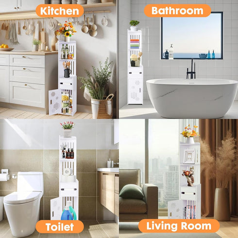 39.37 7.87 7.08 inch ShellKingdom Toilet Paper Holder Stand, Tall & Slim Bathroom Storage Cabinet, Freestanding Corner