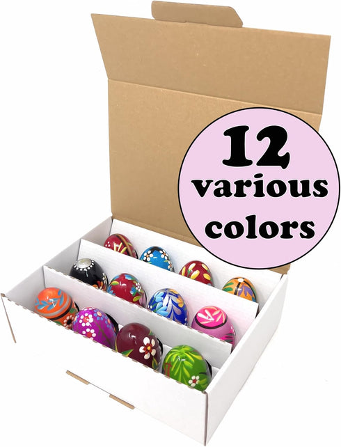 Importer AM Set 12 Polish Easter Handpainted Wooden Eggs (Pisanki) Decorative Eggs for Easter of Medium Eggs