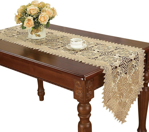 Simhomsen Small Beige Lace Table Runners, Embroidered Rose Flower Dresser Scarves 16 × 48 Inch