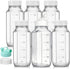 CUCUMI 6 Pack 16 Oz Glass Milk Bottles with Lids, Glass Juice