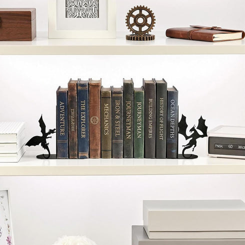 ENCIMART Dragon Metal Bookends Decorative, Unique Office Desk Book Ends for Shelves Bookshelf Home Office Desk