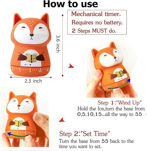Mechanical Kitchen Timer, Cute Animal Timer for Kids, Wind Up 60 Minutes Manual Countdown Timer for Classroom, Home, Study and Cooking (Beige wolf) by NUOSWEK