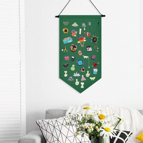 Kunyeah Wall Hanging Brooch Organizer Storage Case - Colorful Canvas Pin Board Stand for Enamel Pins (Green)