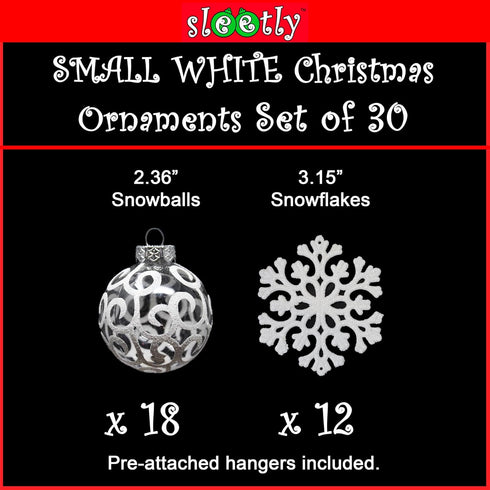 SLEETLY White Ornaments for Farmhouse Christmas Tree, Shatterproof Plastic 2.36 Inch Clear Swirl, Set of 18