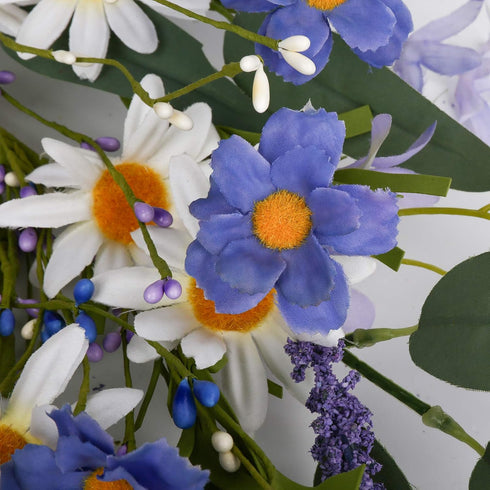 VioletEverGarden 20 Inch Spring Wreath for Front Door, Violet Blue and White Daisy Floral Decor