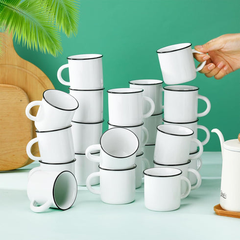 24 (5.07 oz) Uiifan Pcs Ceramic White Coffee Mugs Bulk Vintage Espresso Mug Mini Tea Cups for Home Travel with Handle