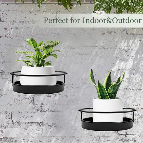 ARTORA 2 Pack Wall Mounted Plant Holder, Metal Flower Pot Wall Hanging Shelf Black Indoor Outdoor Decorative Floating