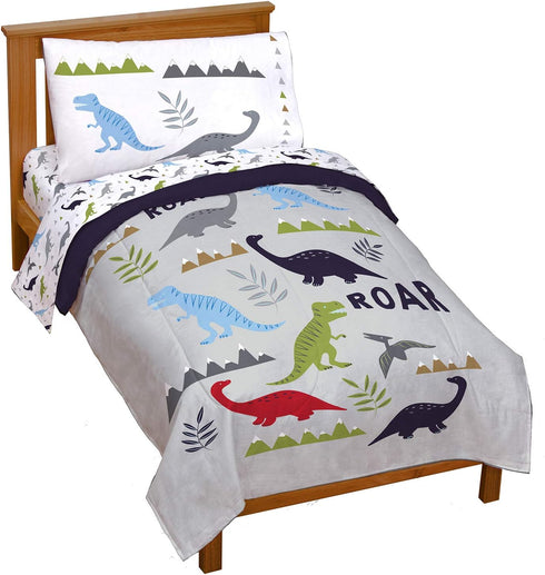Jay Franco Trend Collector Dinosaur Roar 4 Piece Toddler Bed Set -