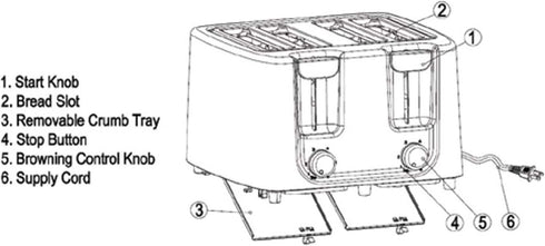 Continental Electric CE-TT029 4 Slice Toaster, Cool Touch, Black