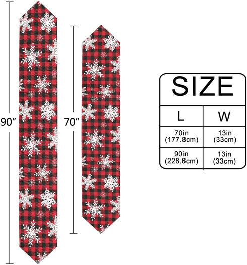 WOOR Double-Sided Snowflakes Table Runner - 13 x 70 Inches Buffalo Plaid Background, Christmas Table Cloth for Holiday