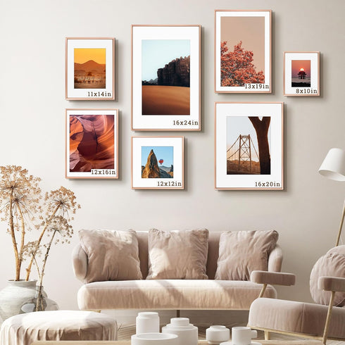 Frametory 8x10 Metal Picture Frame with Mat for 5x7 Picture, Aluminum Photo Frame Collection in Rose Gold