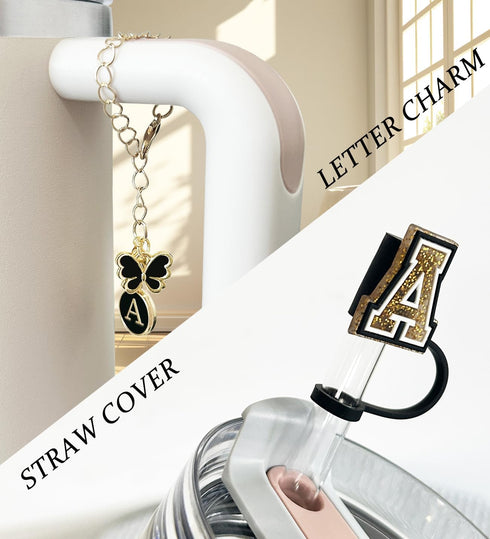 (3 +3) Nuozme Straw Cover Compatible with Stanley Tumbler Cup, 3PCS Letter Straw Caps with Initial Butterfly Charms