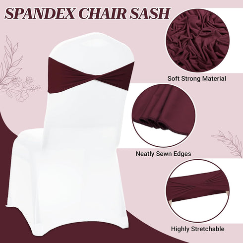 Pack 25 VDS of PCS | Burgundy | Spandex Chair Sashes Bows Without Buckle | Stretch Elastic Banquet Universal Folding