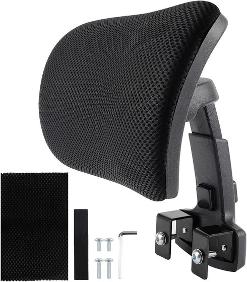 Black Mesh Office Chair Headrest Attachment, Adjustable Height Angle Head Support Cushion for Ergonomic Office Chair