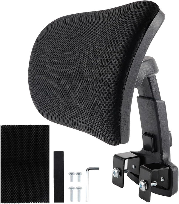 Black Mesh Office Chair Headrest Attachment, Adjustable Height Angle Head Support Cushion for Ergonomic Office Chair
