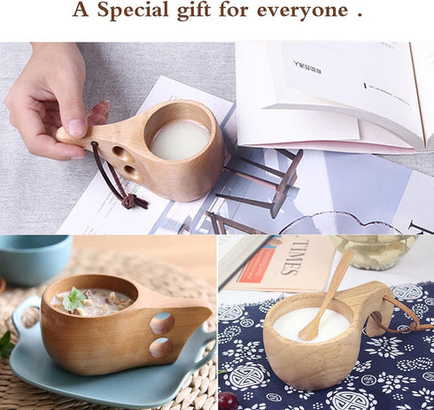 Nordic Style Wooden Cup, Handmade Natural Portable Wood Mug for Camping, Drinking Coffee, Tea, and Milk