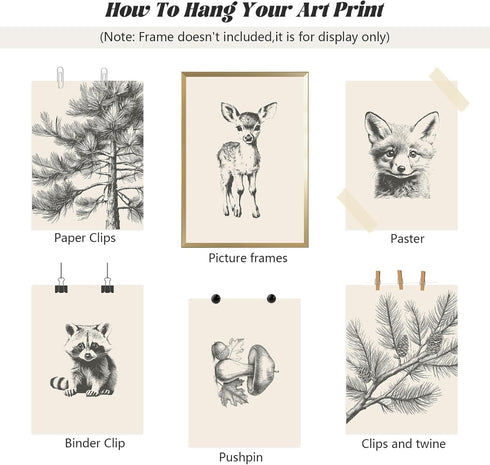 Pouydmi 8x10x7 Inch Nursery Wall Art Woodland Animal Canvas Wall Decor Baby Room Pictures Forest Animal Prints Kids