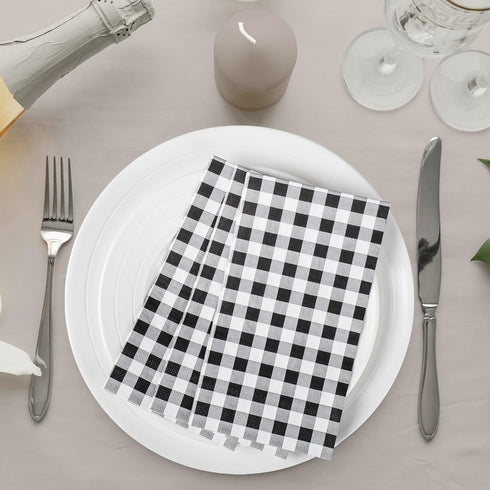 Hunanyume 100 Pack 3 Black and White Gingham Napkins - Ply Disposable Buffalo Plaid Checkered Dinner Napkins, Guest