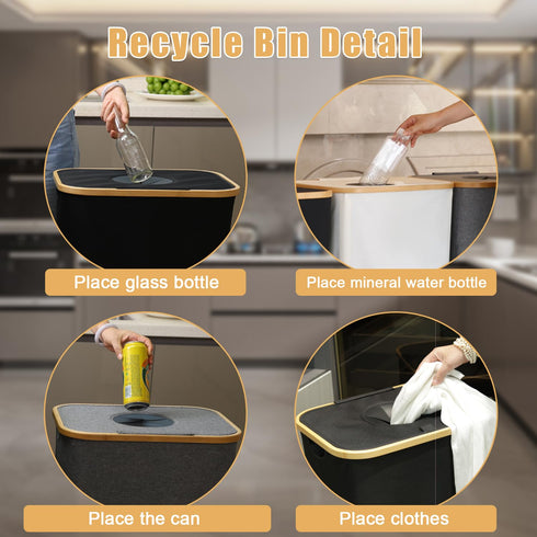 APDLFSC 26 Gallon/100L 1 Kitchen Recycling Bin with Lid & Reusable Inner Bags - Ideal for Bottles, Cans, Glass, Plastic