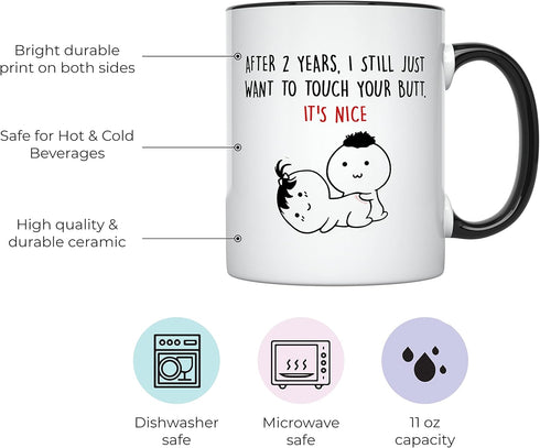 YouNique Designs 2 Year Anniversary Mug, 11 Ounces, Coffee Mug for Girlfriends and Wives (Black Handle)