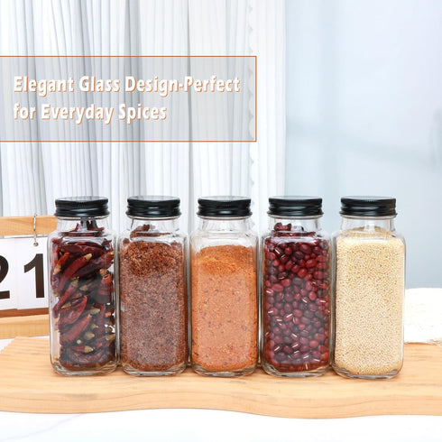 Gakshzbds 15 Pack 8oz Glass Spice Jars with Grinders, Square Spice Bottles with Deeper Shaker Lids & Airtight Metal