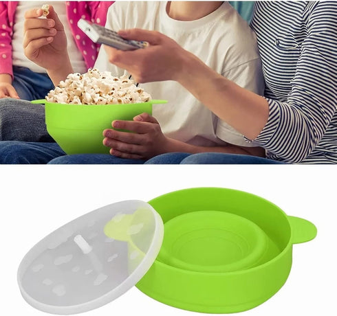 Silicone Popcorn Bowl, Microwave Silicone Hot Air Popcorn Popper Bowl with Handle Lid, Silicone Popcorn Maker Bowl for Home Microwave Popcorn Makers
