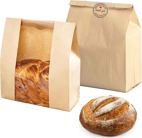10 Pack Large Paper Bread Bags for Homemade Sourdough Loaves with Window for Gift Giving, 13.7x8.2x3.5 inch