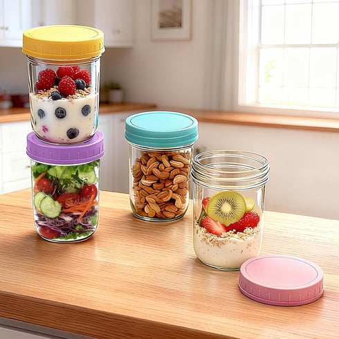 4-pack 16oz Overnight Oats Containers with Lids, Overnight Oats Jars with Spoons and Small Containers, Glass Mason Jar