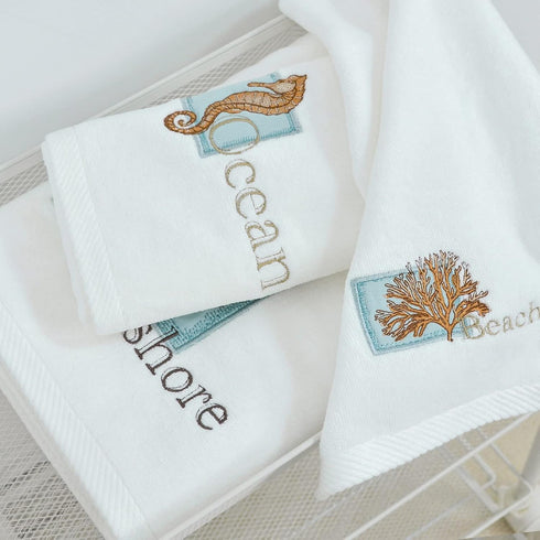LIlianna 3 Set 100% 1 1 1 Starfish and Seashell Piece Towel Cotton | Bath Towel, Hand Towel, Washcloth | Supersoft