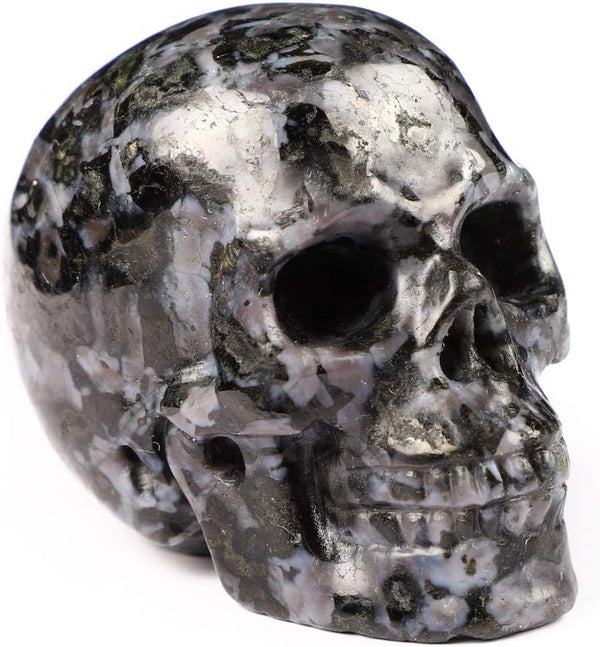 Skullis 2.0" Gabbro Crystal Skull - Hand Carved Gemstone Fine Art Sculpture, Reiki Healing Stone Statue