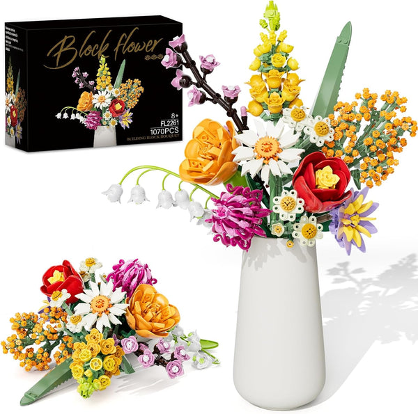 Flowers Bouquet Building Set, 1070PCS Wildflower Botanical Collection, Artificial Plant Flower Kit for Home Decor