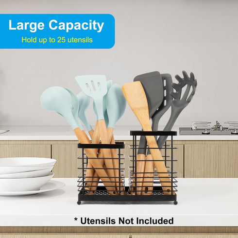 RedCall Stainless Steel Utensil Holder for Countertop, 2-In-1 Large Wire Spoon Spatula Organizer, Black Cooking Tool