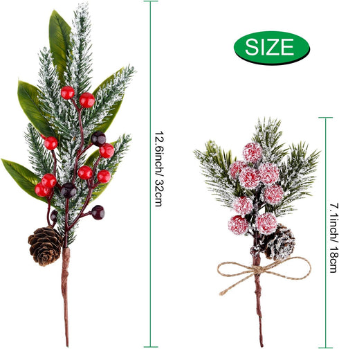 18 MIAHART Pcs Christmas Picks Artificial Pine Branches Red Berry Stems Pine Picks Spray with Pine Cone Apples Holly