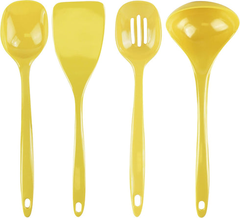 Calypso Basics 5 Piece Kitchen Utensil Holder with Heat Resistant Spoon, Slotted Spoon, Ladle, Spatula, BPA Free, Lemon