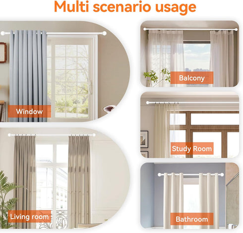 White Curtain Rods for Windows 28 to 48 Inch, Heavy Duty Metal Adjustable Rod with Bracket (2.3-4 Feet)