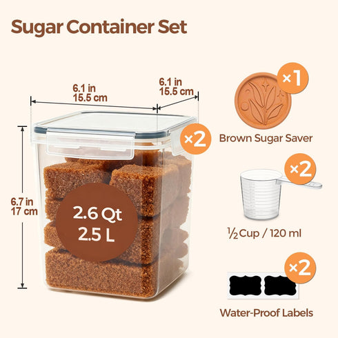 Set 2 (2.5L/2.6Qt), Sets ComSaf Brown Sugar Container of Airtight Food Storage Containers with Lids and Terra Cotta
