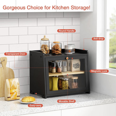 Goozii Countertop, Counter 2 Double Layer Bread Box for Kitchen Large Bread Storage Container for Top, Tier Wood