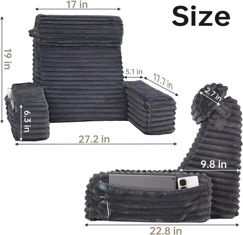 19 ENITYA Back Pillow for Bed Sitting up, Built-in Armrests & Big Pockets, Back Support Chair Pillow for Sitting
