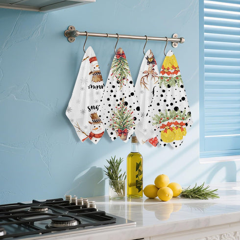 Hanamiya Na 4 Pcs Christmas Kitchen Towels, Merry Christmas Tree Reindeer Tea Hand Towel, Microfiber Dish Cloths