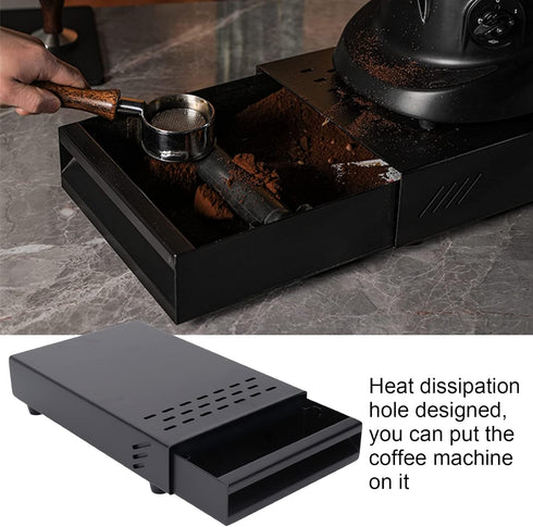 Coffee Knock Box Drawer - Stainless Steel Coffee Powder Box with Removable Rubber Strike Wood Pole and Non-Slip Base