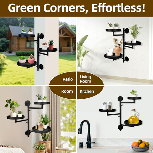 FAMIFAVOR 3 Rotating Window Plant Shelves with Adjustable Knobs, Tiers Metal Wall Shelf for Plants Indoor, Sturdy