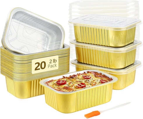 LNYZQUS 30oz Aluminum Pans, 20 Pack Foil Baking Tins with Lids, 7"x5" Disposable Cake Tin