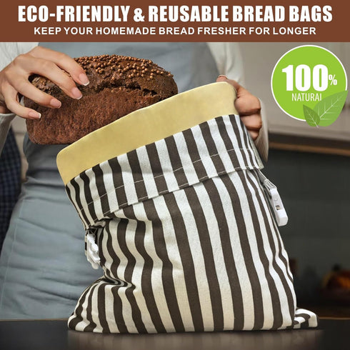 Mosucoirl 2 Pack, Beeswax Bread Bags Reusable Bread Storage Boxes for Homemade Sourdough, Cotton Food Bags Loaf