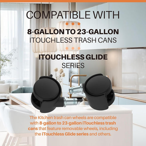 Trash Can Mobile Attachable Wheels, Replacement for 8 to 23 Gallon iTouchless Trash Cans, 4 Pcs