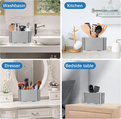 Detachable Large Electric Toothbrush Holders for Bathroom Organizer Countertop, Brushed Nickel Storage Caddy for Family