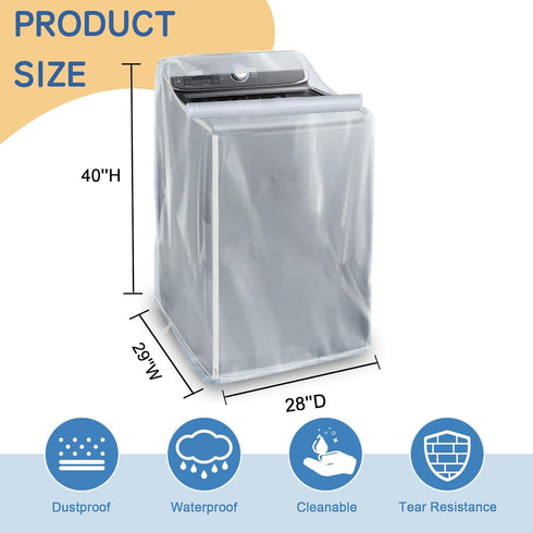Washer and Dryer Covers - Washing Machine Cover for Top Load and Front Load - Waterproof and Dustproof with Smooth Zipper - 29 x 28 x 43 Inches (Frosted)
