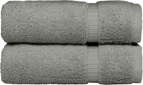 Monogrammed Hand Towel Set of 2 - Personalized Gift, 16 x 30 Inches - Silver Embroidered 100% Turkish Cotton